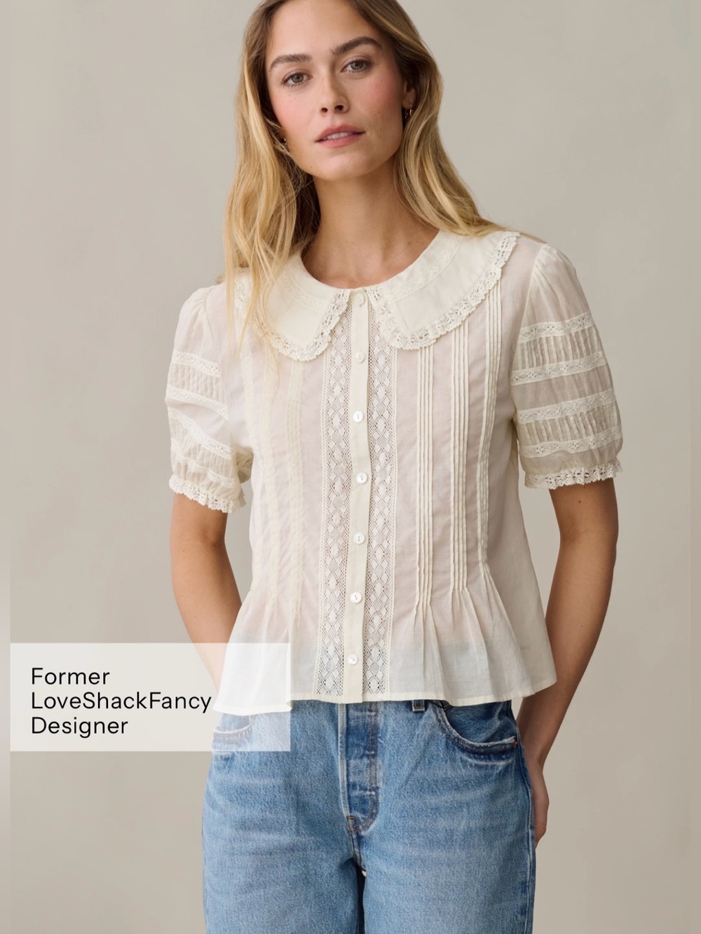 Sorella Dorothy Cotton Top Cream NWT Former LoveShackFancy Designer S M